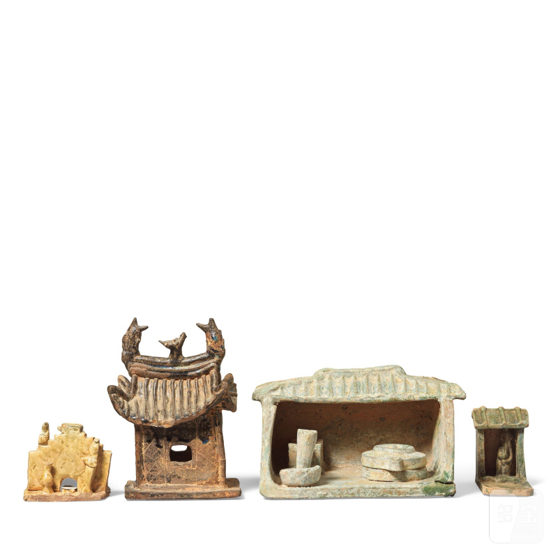 漢 陶器一組四件 | FOUR GLAZED POTTERY ARCHITECTURAL MODELS - 图4